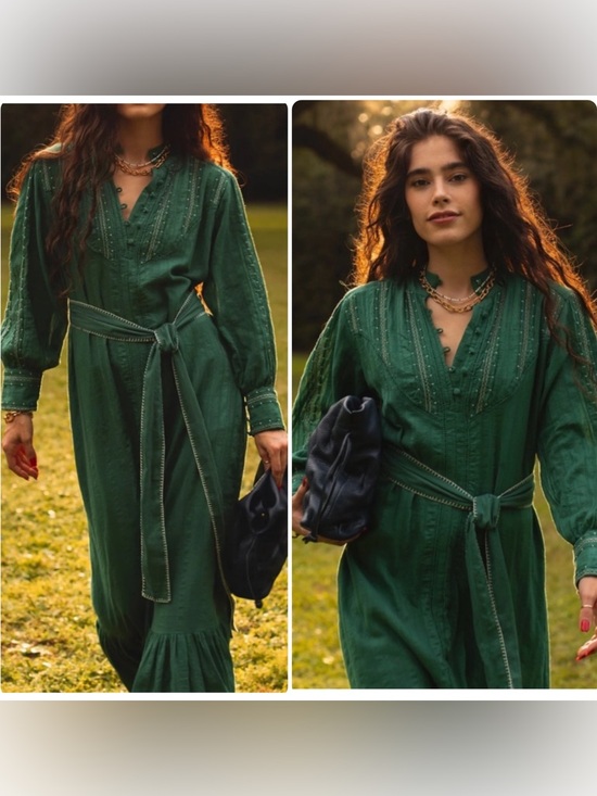 EX VOTO Dresses & Skirts - EX VOTO Sutton Cotton Embroidered Emerald Green Belted Maxi Dress NWT $289